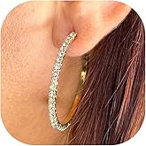 YAILIA Silver/Gold Hoop Earrings Dainty Rhinestones Sparkly Cubic Zirconia Earrings Lightweight Round Hoops for Women 50/60mm Hypoallergenic Jewelry Gifts for Women