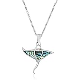 Manta Ray Necklace – 925 Sterling Silver Ocean Pendant with Genuine Abalone Shell Inlay | Marine Life Jewelry for Women | Polished Sea Animal Necklace with Cable Chain | Ocean Themed Silver Gift Pendant