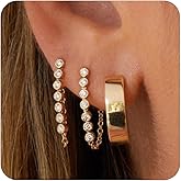 3 Pairs Gold Earrings for Women Trendy, 14K Gold Plated Hypoallergenic Chunky Cartilage Hoop Earring Set Dainty CZ Stud Earring Huggie Stacks Fashion Accessories Jewelry Valentines Day Gifts for Her