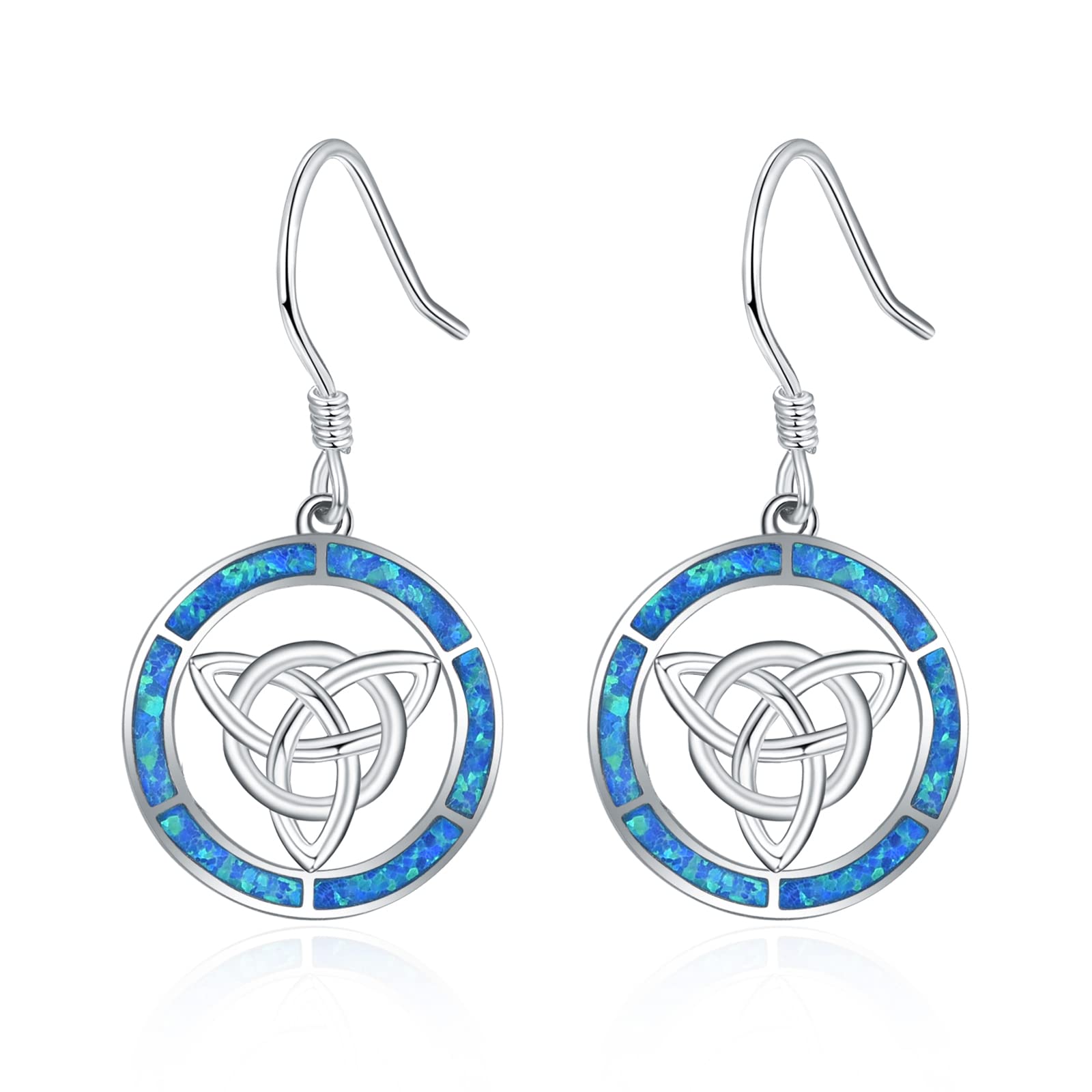 KINGWHYTE Celtic Earrings Sterling Silver Trinity Knote Blue Opal Drop Dangle Earrings Celtic Jewellery Gifts for Women Girls Mother Daughter