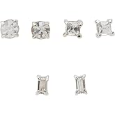 Guess Crystal Mini Baguette Trio Stud Earring Set, Silvertone