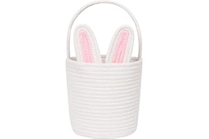 Global Park Easter Baskets for Kids,Bunny Easter Basket with Handle, Egg Hunt Easter Bag Decorations Candy Gifts Storage for Boys and Girls (Pink Ears)