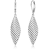 ALEXCRAFT 14K Gold Long Dangle Earrings for Women,Sterling Silver Drop Leverback Earrings Trendy Hypoallergenic Gold Hammered French Hook Earings Handmade Leaf Dangle Earings for Women Jewelry Gifts