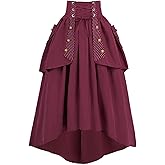 Nuoqi Women Renaissance Skirt High Low Victorian Skirt Long Flowy Maxi Skirt with Pocket