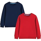 Shouldin 2-Pack Kids and Toddlers' Crewneck Sweatshirts Medium Weight Solid Long Sleeve Pullover Tops for Boys and Girls