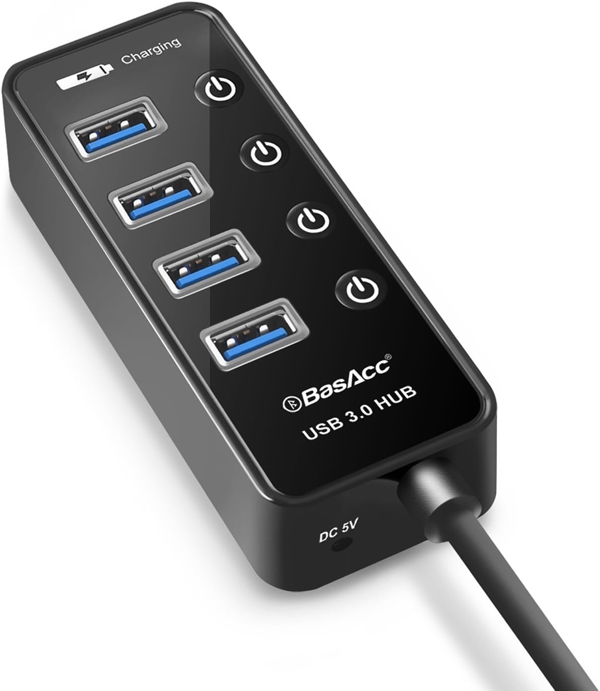 4 Port USB 3.0 SuperSpeed USB Hub, BasAcc USB Hub with Individual Power Switch and LED For Macbook Pro Mac/Laptop/Desktop/iPhone 7 6 6s Plus/ Samsung & more