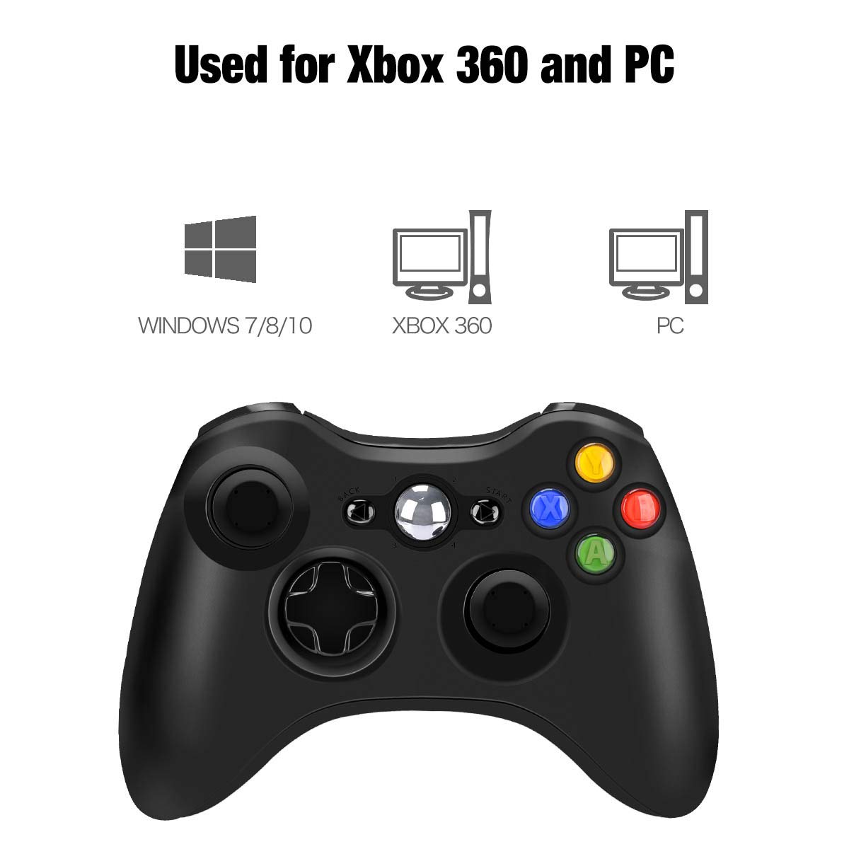 Xbox 360 Wireless Controller, Y Team 2.4GHz Xbox 360 Gamepad Joystick Wireless Controller for Xbox 360 Console and PC Windows 7/8/10 (Black)