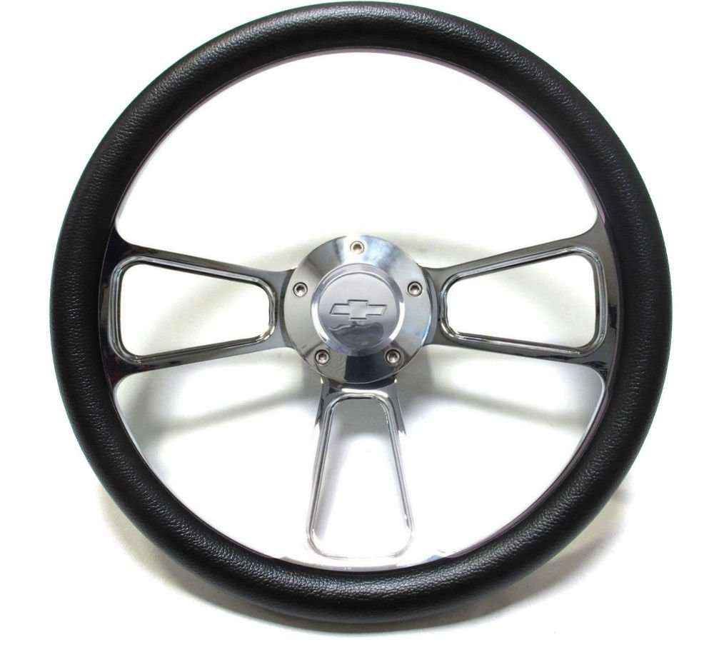 Camaro Black & Chrome Steering Wheel, Chevy Horn & Billet adapter 1969