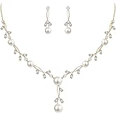 EVER FAITH Wedding Pearl Jewelry for Bride CZ Crystal Simulated Pearls Floral Vine Filigree Bridal Necklace Earrings Set