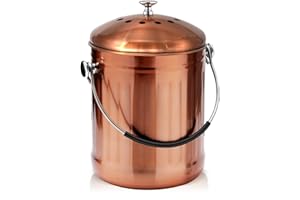 ENLOY Compost Bin for Kitchen Countertop, 1.3 Gallon Matte Copper Stainless Steel Compost Bucket with Lid, Odorless Food Waste Bucket with 2 Charcoal Filters, Indoor Compost Pail with SOFT-GRIP Handle