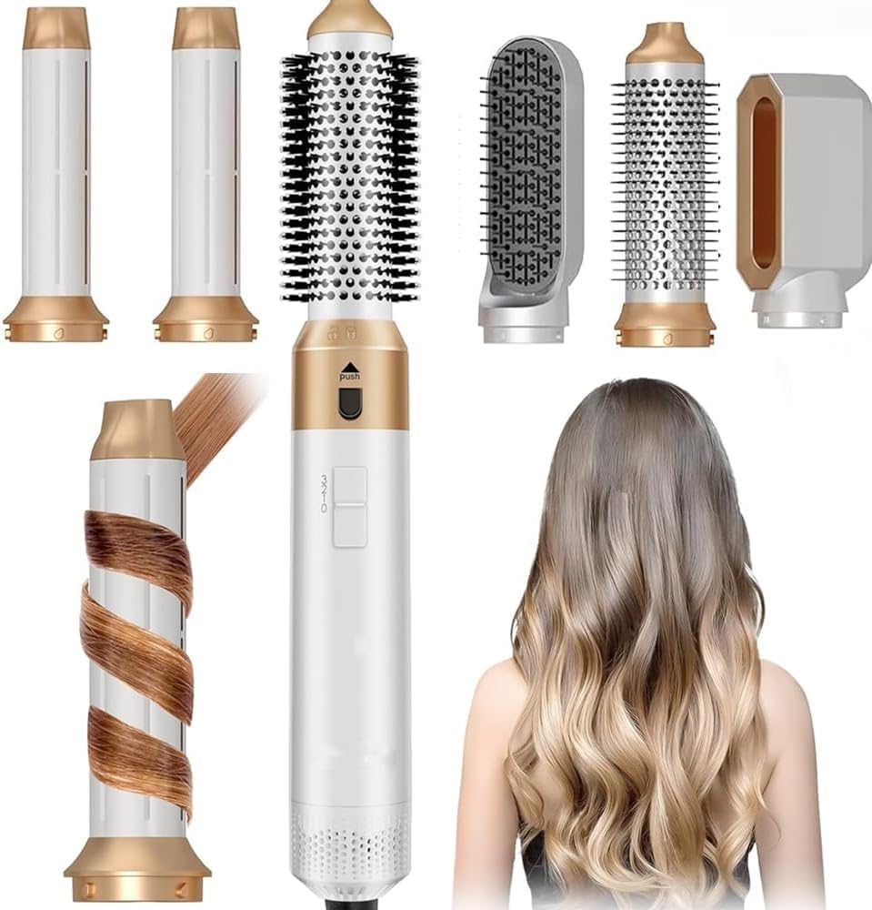 Photo 1 of Hair Dryer Brush 5 in 1, Negative Ion Blow Dryer Brush Set Upgrade Hot Air Brush Air Styler Curling Wrap Air Curler, Curling Iron Hair Styling Tools As A Gift for Straight/Curl/Drying/Smoothing