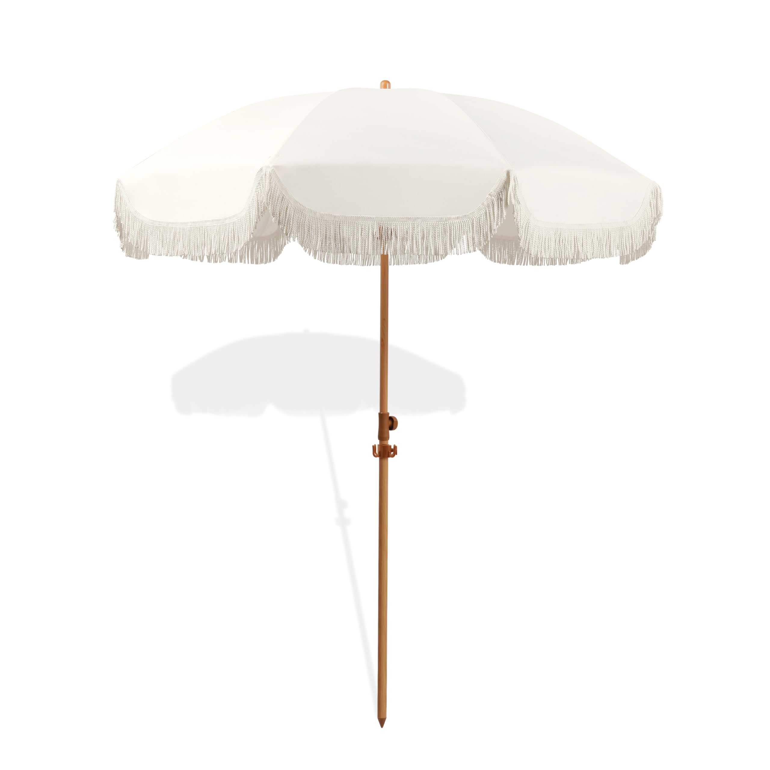 Photo 1 of Seazul 6.5ft Patio Umbrella with Fringe, Beach Umbrella, Fringe Umbrella Outdoor Patio with Hanging Hook, Tilting Aluminum Pole, UV 50+, Fiberglass Ribs, Elegant Cream