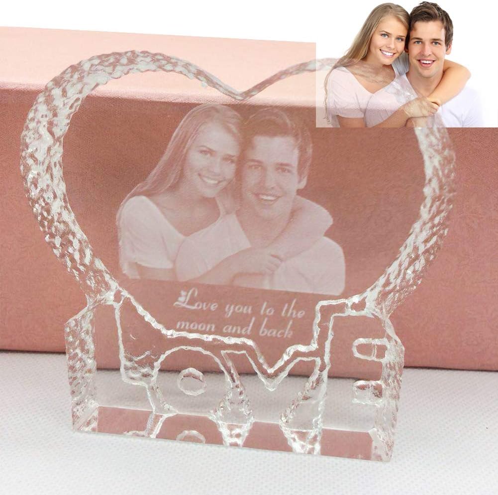 FanbuOu Personalized Laser Custom Photo Heart Shaped Crystal Glass Paperweight Best Wedding Birthday Gift
