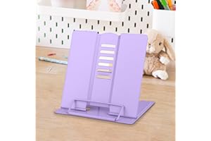 Honagu Small Book Stand Book Holder Metal Desk Book Stand for Reading Hands Free, Adjustable Cookbook Documents Holder, Portable Bookstand for Music Books, Textbook, Recipe, Tablet, Ipad (Purple)
