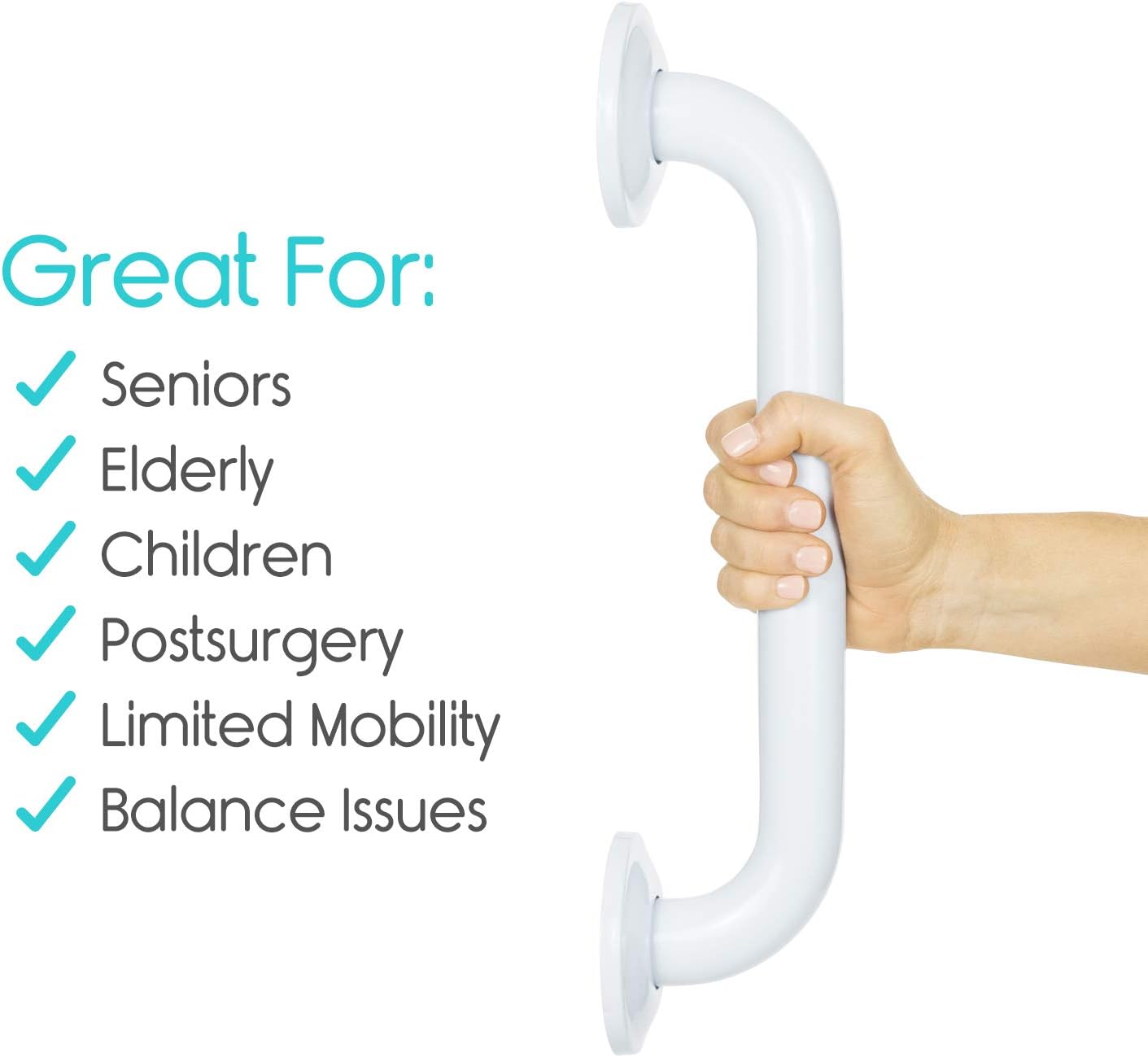Vive Metal Grab Bar - Balance Handrail Shower Assist - Bathroom and Bathtub Mounted Safety Hand Support Rail - Stainless Steel Wall Mount for Handicap, Bath Handle, Elderly, Disabled, Injury (12 Inch): Health & Personal Care