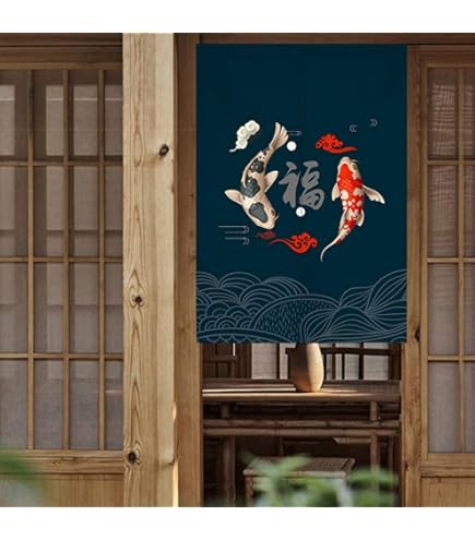Rideau Noren Japonais – Motif Chat Et Libellule, Décoration Porte, Style Peinture à L’encre