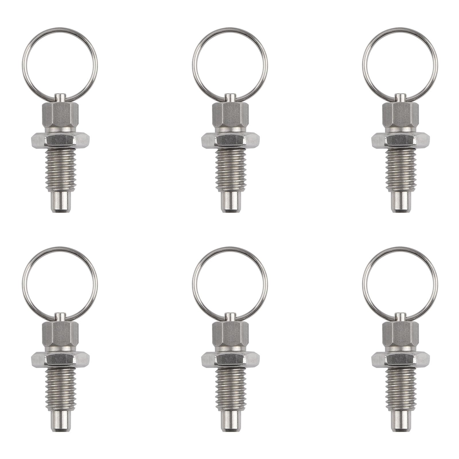 INCREWAY 6Pcs Spring Plunger with Pull Ring, M8 Quick Release Pin w/Drop Cam & Spring, Stainless Steel Non-Locking Type Stubby Hand-Retractable Spring Plunger Index Plunger