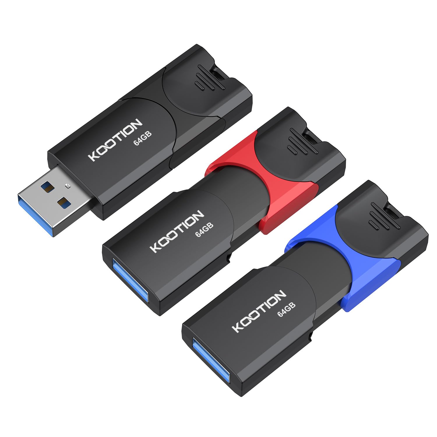 64 GB USB 3.0 Stick 3-Pack, KOOTION USB Memory Flash Drive USB 3.0 Stick 64 GB Thumb Drive USB Drive with LED Indicator for Data Storage Jump Drive (64 GB 3 Pack Mixcolor)