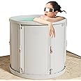 Hapyvergo Portable Bathtub Adult Folding Bathtub M One-Second Opening Ice Bath Barrel For Athletes Cold Plunge, Hot Bath Tub for Home Sauna with Thermal Cover, Water Cushion, 9'10" Drain Pipe