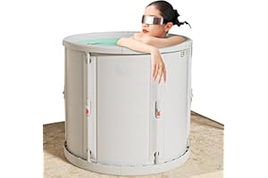 Hapyvergo Portable Bathtub Adult Folding Bathtub M One-Second Opening Ice Bath Barrel For Athletes Cold Plunge, Hot Bath Tub for Home Sauna with Thermal Cover, Water Cushion, 9'10" Drain Pipe