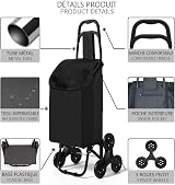 VOUNOT Folding Shopping Trolley 6 Wheels Stair Climbing 30L Black view 2