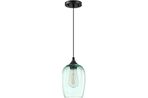 CJY CHENJINYAN 1 Light Hanging Indoor Kitchen Island Pendant Light 5.3" Glass Pendant Ceiling Light Fixtures Black Finish Farmhouse Dinning Room Over Sink Bedroom Bedside (Green Glass, 1 Pack)