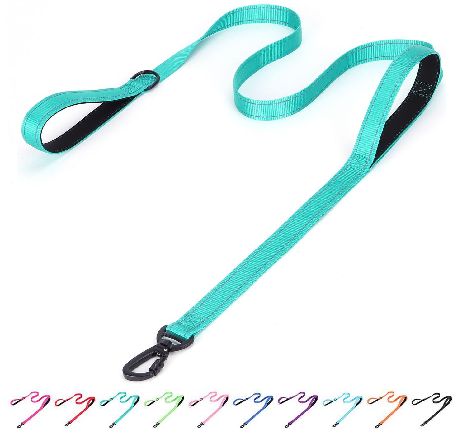 haoyueer Reflective Nylon Dog Leash - Heavy Duty Padded Two Handle Reflective Leash for Night Safety Training - Ideal for Small Medium Large Breed Pet Dogs (Teal, 5FT×1'')