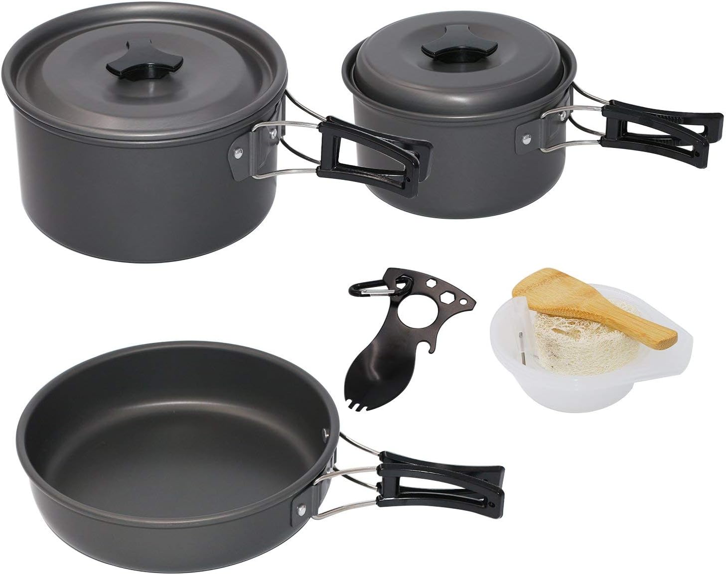 Startostar 13pcs Camping Cookware for 2-3 People, Backpacking Cooking Picnic Bowl Pot Pan Set with Spork and Mesh Bag (In Gift Box)