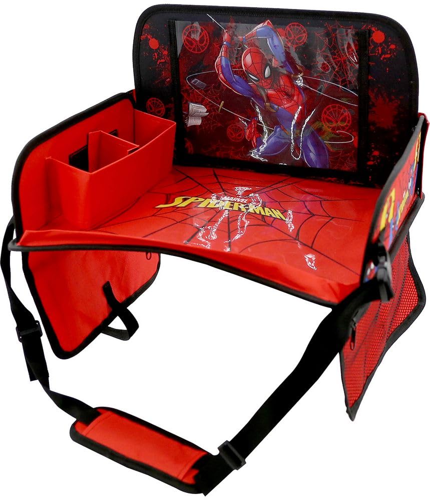 Tataway Spider Man Travel Table - Spiderman Resealable and Adjustable Travel Tray with Pockets and Tablet Holder