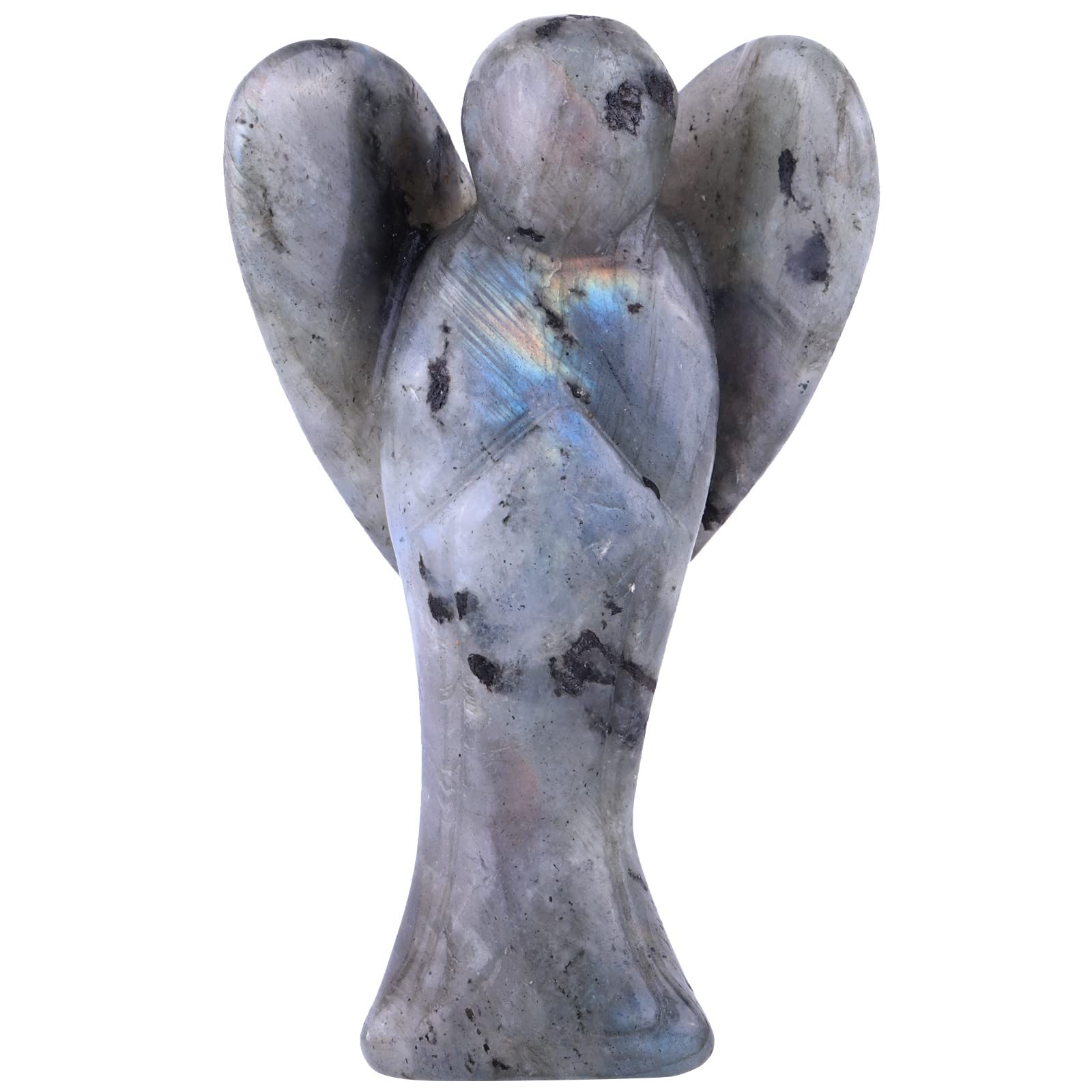 KYEYGWO 7.5 cm Labradorite Gemstone Angel Figurine, Healing Crystal Guardian Angel Talisman Hand Carved Pocket Stone Lucky Charm Fengshui Decor