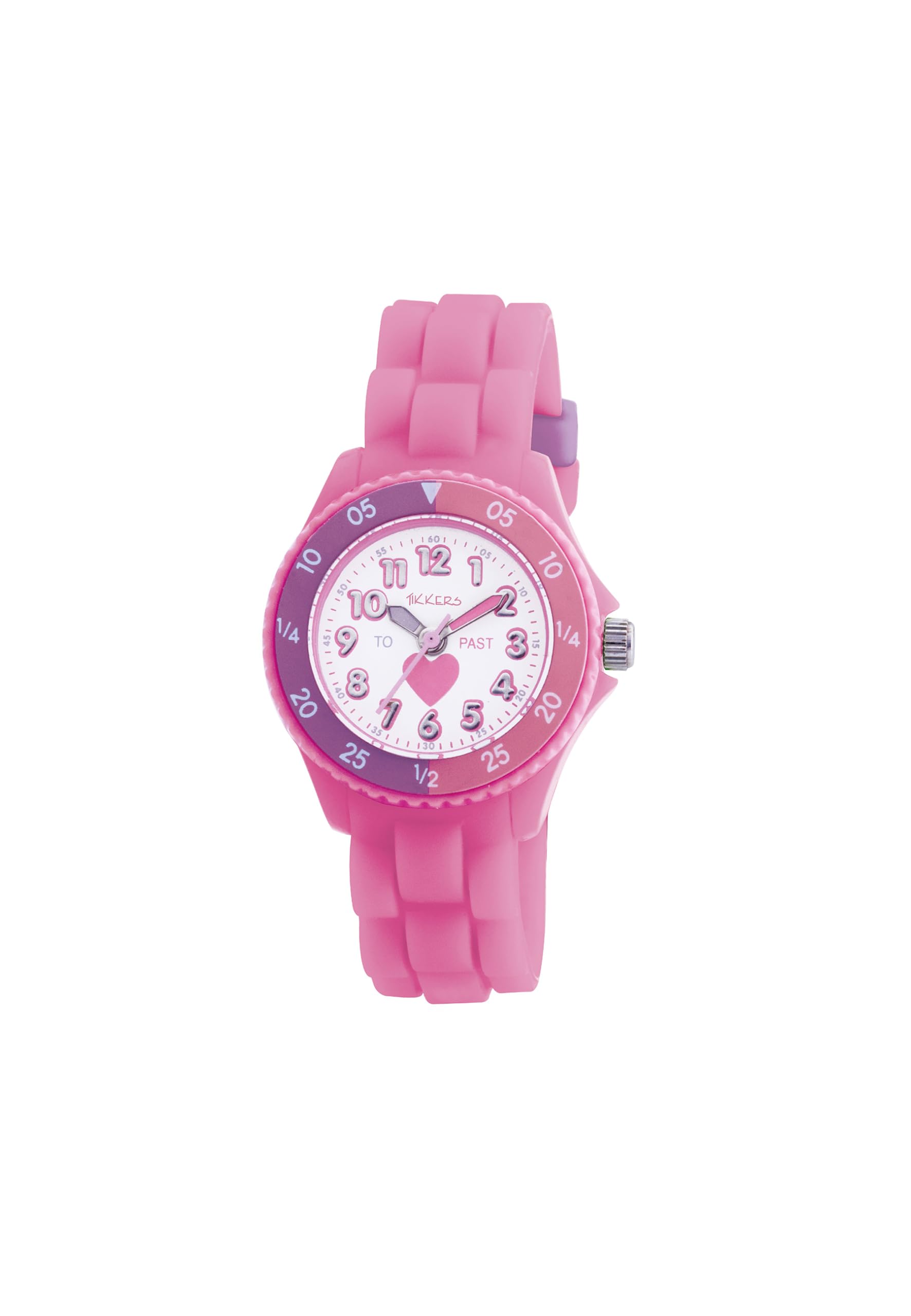 Tikkers Kids Time Teacher Pink Rubber/Silicone Strap Watch TK0003 Heart Design