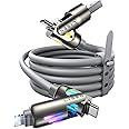 LISEN 240W Chubby USB C Cable, 4 in 1 USB Charging Cable (3.3FT) with Light, USB A/C to C/L Multi Charging Cable for iPhone 16 15 14 Pro Max/MacBook/iPad Pro/SamSungS24,Grey