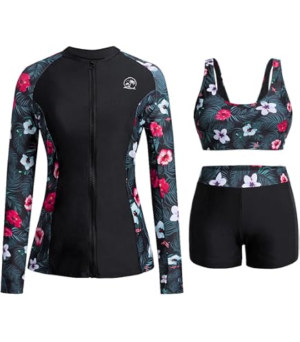 Amazon.com: SHEKINI Women's 3 Piece Rash Guard Long Sleeve Bathing