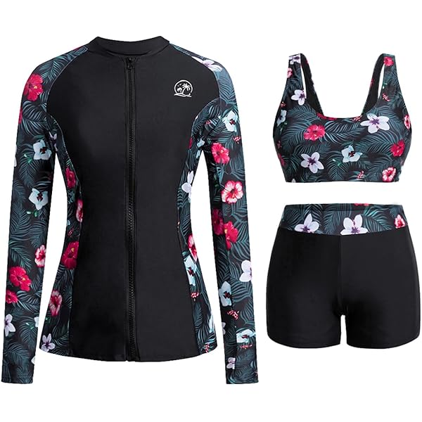 SHEKINI Rash Guard Badjurk voor dames, lange mouwen, met boyshort, ritssluiting, eendelig badpak, duimgaten, surfshirt, zwemshirt, Zwart H, XL