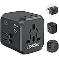 EPICKA 35W Universal Travel Adapter with 2 AC Outlet, European Travel Plug Adapter with PD Fast Charging, 6-Port (2 AC/2 USB-C/3 USB-A) International Power Adapter - Travel Essentials (TA-205, Black)