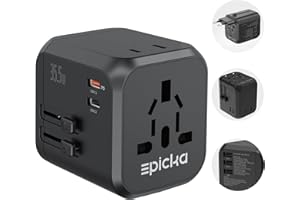 EPICKA 35W Universal Travel Adapter with 2 AC Outlet, European Travel Plug Adapter with PD Fast Charging, 6-Port (2 AC/2 USB-C/3 USB-A) International Power Adapter - Travel Essentials (TA-205, Black)