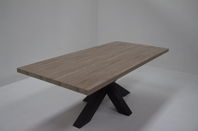 Idea Esstisch mit Metall Sterne Mittelfuß Celio, Tischplatte 50 mm in Sonoma Grau Eiche Melamin 190 cm