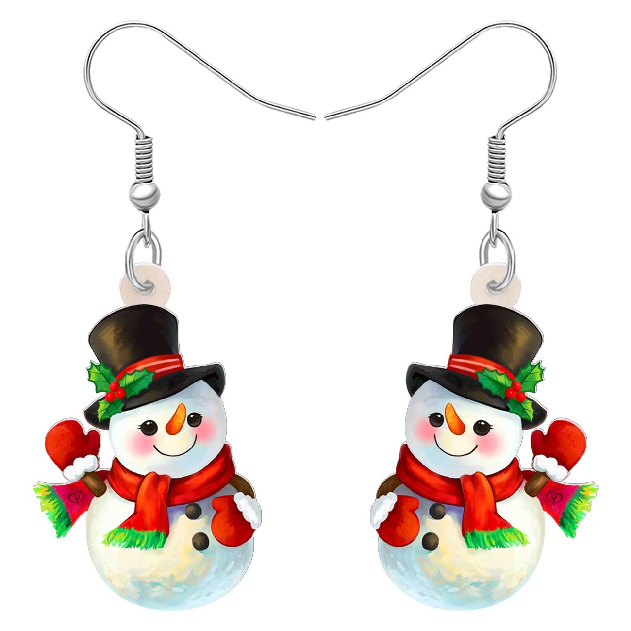 SHIGIE Christmas Acrylic Adorable Top Hat Snowman Earrings Winter Dangle Scarves Holly Berries Festival Jewellery For Women Gifts (Multi)