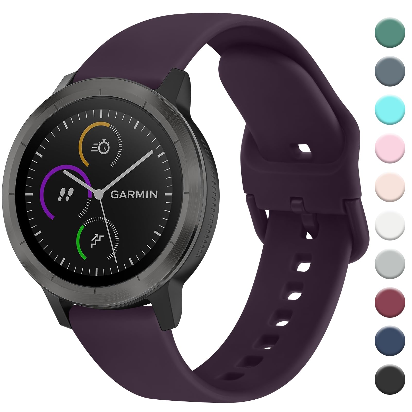 Strap Compatible with Garmin Vivoactive 3 Strap, 20mm Soft Silicone Strap Replacement Wristband for Garmin Vivoactive 3 Music/Venu/Vivomove 3/Luxe/Style/HR/Forerunner 245/645 Music (Purple)