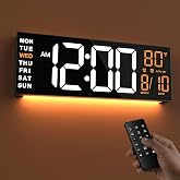 JALL 16" Large Digital Wall Clock with Remote, Back to School Classroom, Gift for Student Teacher, Big LED for Seniors, Auto Dimming, 8 RGB Colors, Night Light, Timer, Temperature for Living Room