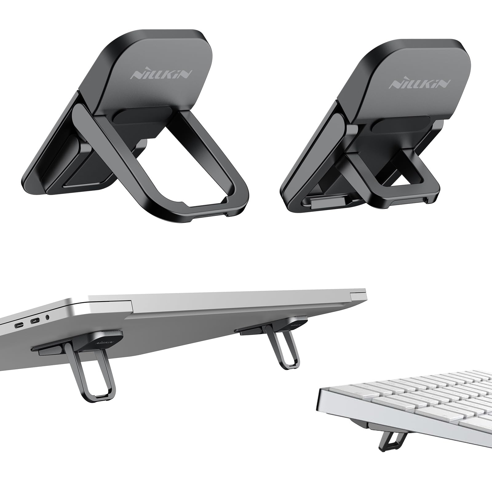 Photo 1 of Nillkin Computer Keyboard Stand for Desktop with 3 Adjustable Angles, Mini Laptop Feet, Flip Keyboard Riser Feet for Keyboards, Laptop Stand for MacBook, Dell, HP, Other 14-16 Inches, Black