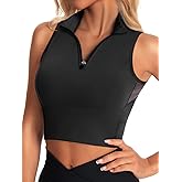 AARYA Cropped Workout Tank Tops for Women Built in Bra Half Zip High Neck Sports Bras Medium Support Sleeveless Athletic Top