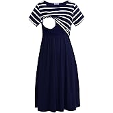 Smallshow Women's Short Sleeve Patchwork Nursing Dresses for Breastfeeding