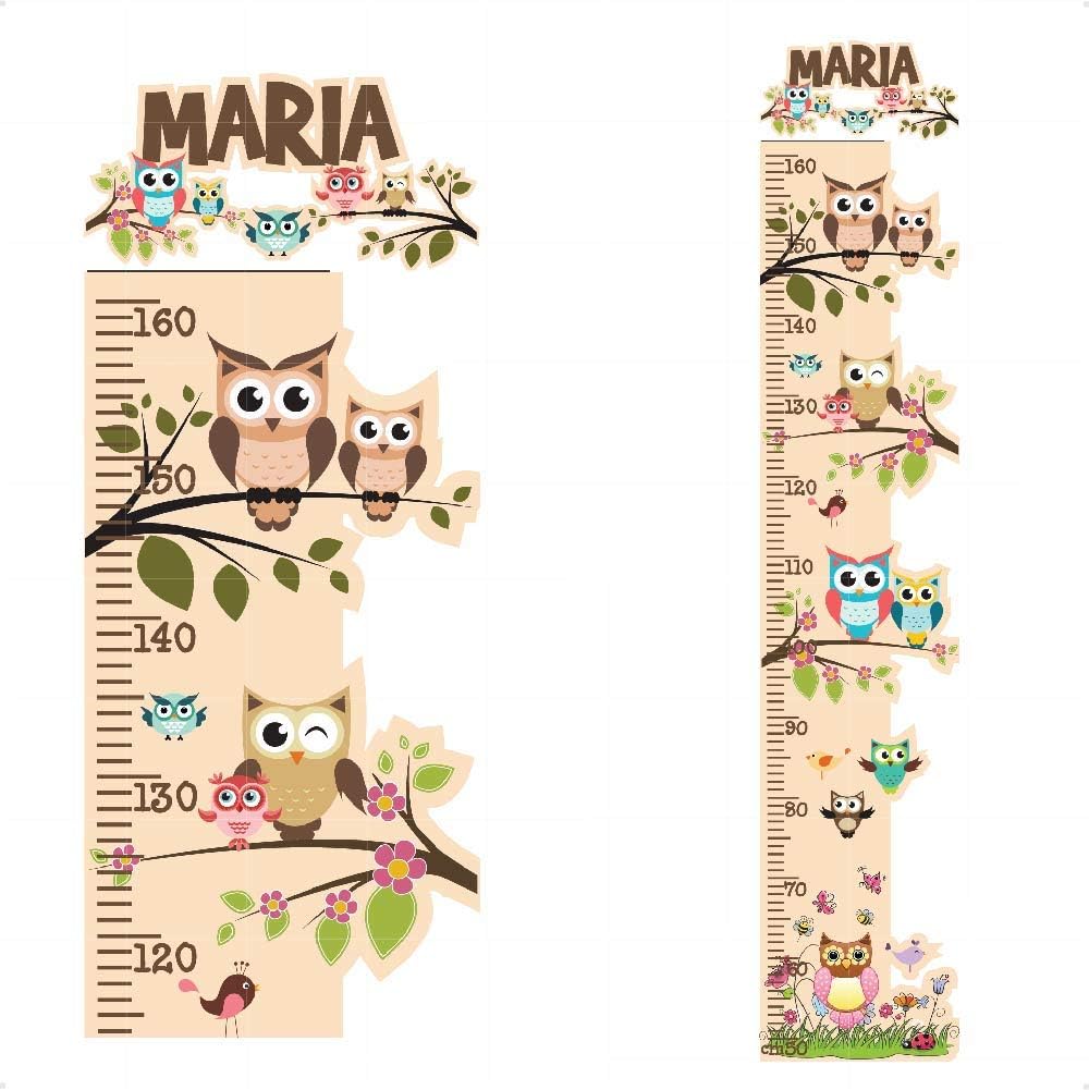 OWL Personalised Height Chart for Kids Wall Sticker Growth Decal Vinyl Pink Girls Boys Childrens Nursery | Colourful Wall Art for Height Measure | StickersMagic