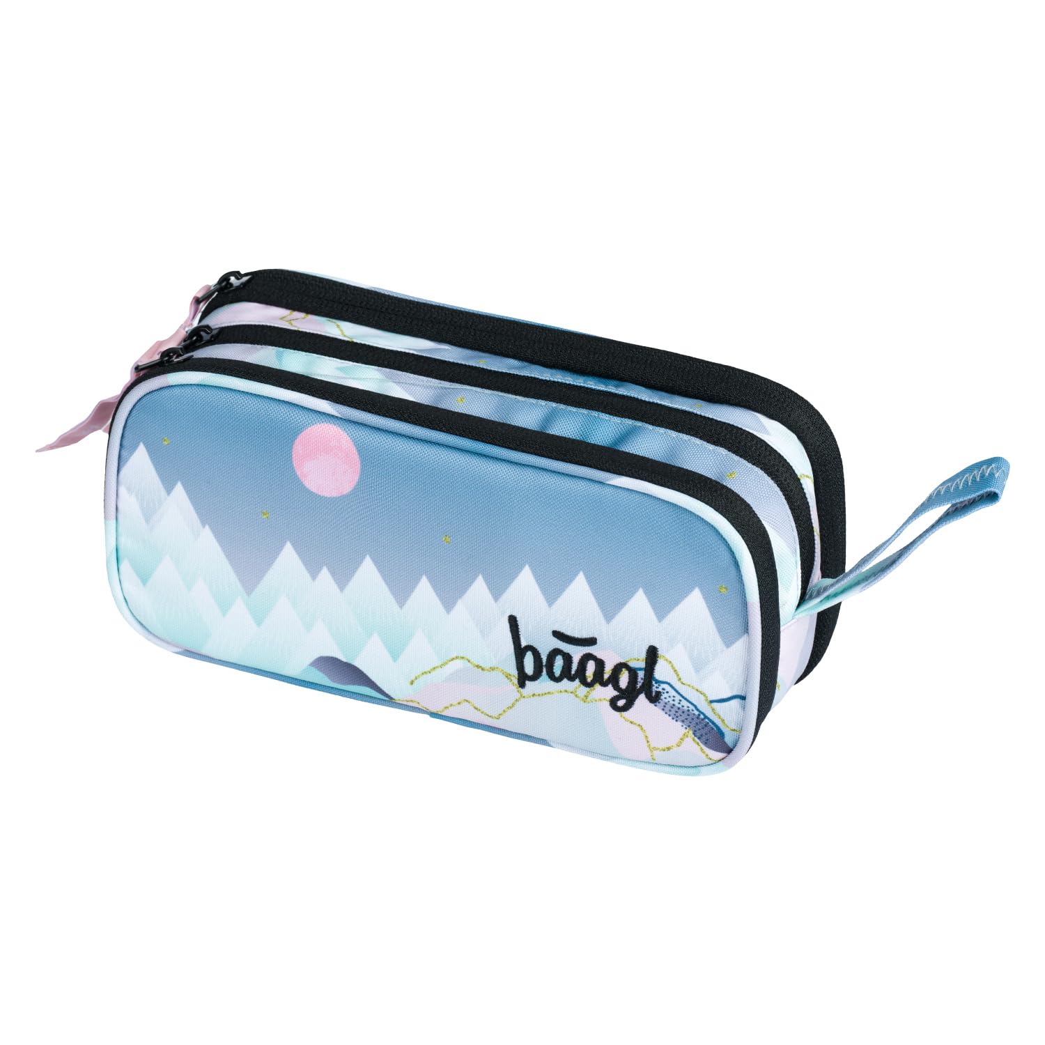 Baagl Moon 3 Compartments Pencil Case for Girls, Boys, School - Polyester, Zipper, Cartoon Pattern, Case for Teenagers, Kids