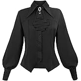 Nuoqi Victorian Blouse Women Black Gothic Pirate Shirt Long Sleeve Renaissance Top with Tie