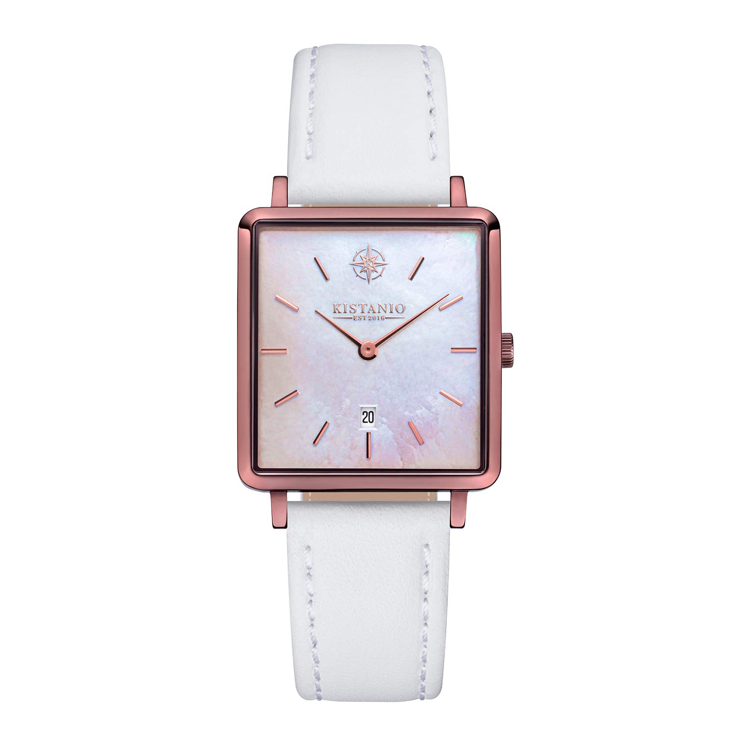 Kistanio Carré Women's Watch with Leather Strap Date Stainless Steel Mocca Sapphire Glass MO-PM-L-WH