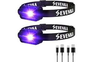 SEVENKA 2 UV Headlamp Flashlight Black Light, Rechargeable LED Hand Free Mini UV Blacklight 395nm Head Lights with White & Ultraviolet Light, Detector for Pet Dog/Cat Urine Stains,Bed Bug,Scorpions