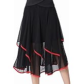 Qsuccua Latin Dance Skirt Modern Dance Big Swing Skirt Ballroom Dance Mesh Sequins Performance Costume