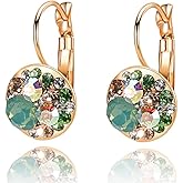 Multicolored Austrian Crystal Leverback Earrings for Women 14K Gold Plated Dangle Hoop Earrings Hypoallergenic Jewelry